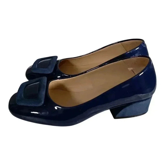 Girotti Classic Heeled Shoes Slip On Navy Blue Leather Handmade 35/US 4 - 5 - Picture 7 of 10